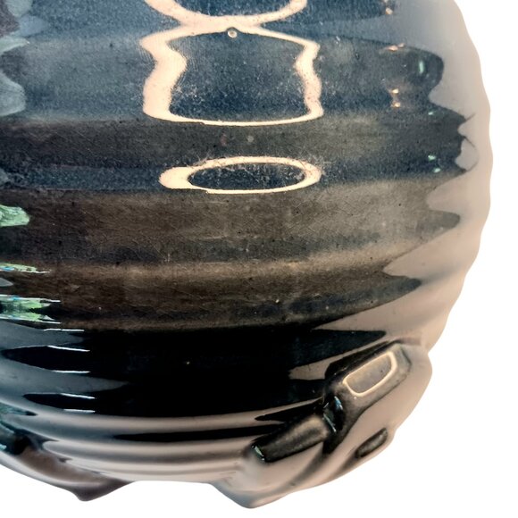 1930s Deep Blue Style Ribbed Geometric Design Art Deco Vase - Picture 4 of 14